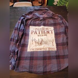 Upcycled Please Be Patient With Me  Button Down Size Large